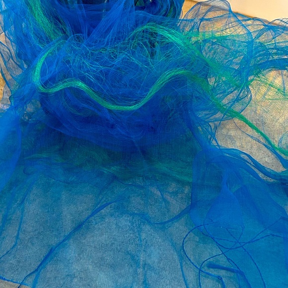 Vibrant Blue & Green Silk Wrap Scarf - Picture 4 of 10